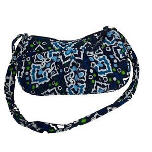 VERA BRADLEY  "Ink Blue"  Zip Top 100% Cotton Crossbody Shoulder Bag Purse